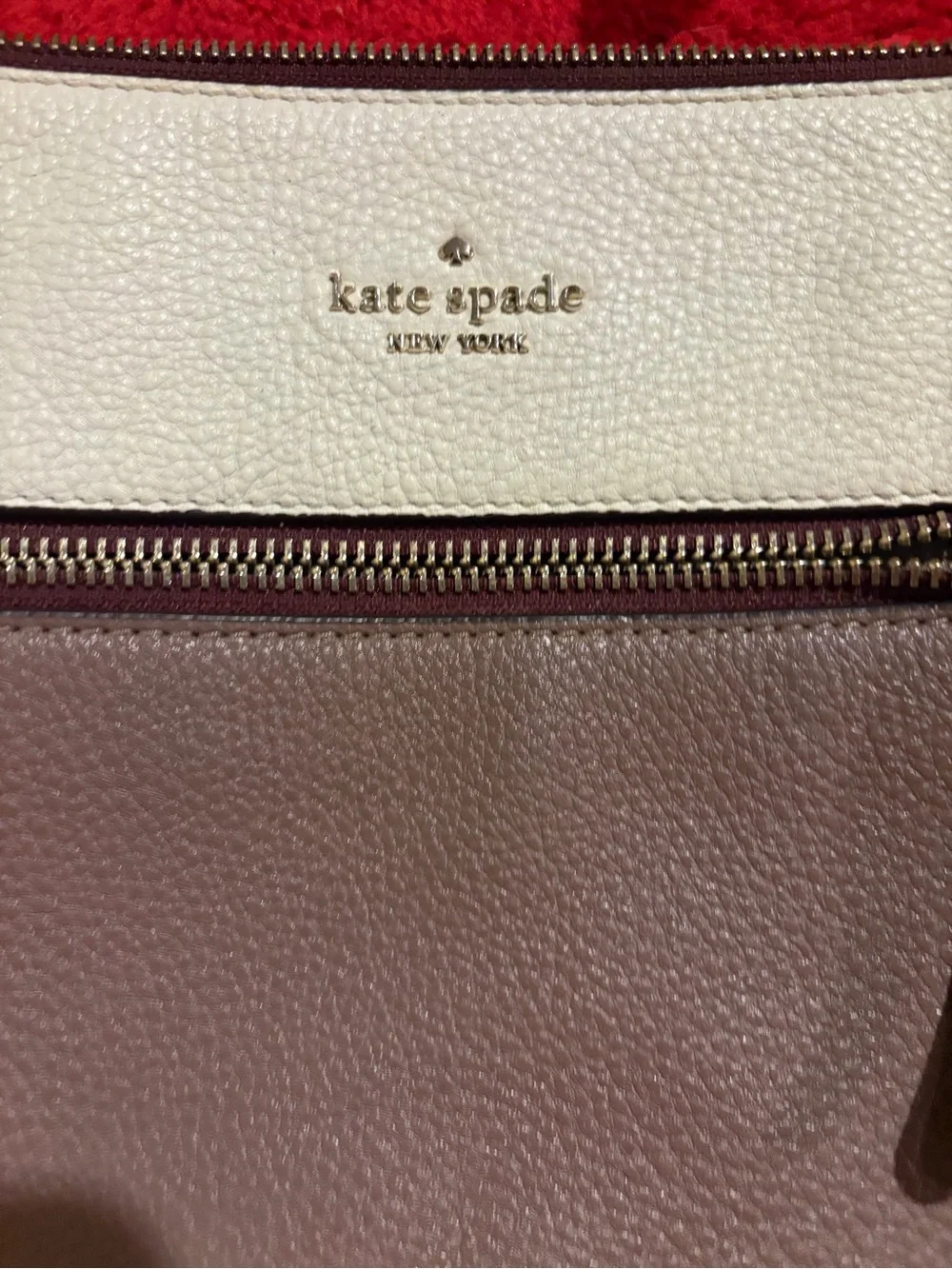 kate spade Cream and Taupe Pebbled Leather Crossbody